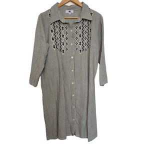 Lightweight Striped Black and White with Embroidery Shirt Dress size Medium